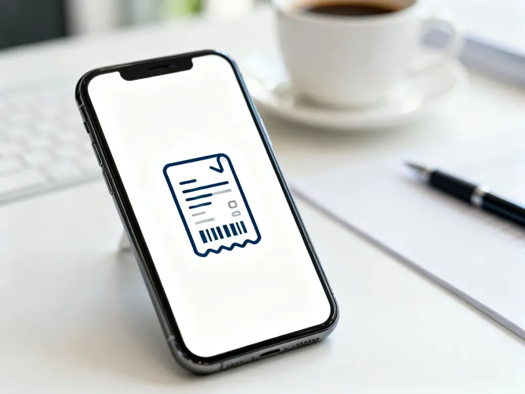 Smartfon z ikoną cyfrowego paragonu na ekranie, symbolizujący weryfikację płatności za aplikacje w Google Play.