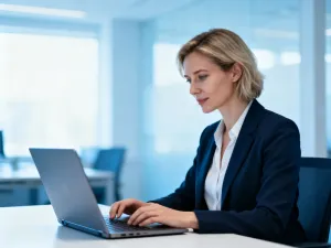 Zirytowany mężczyzna przed monitorem z błędem systemowym, ilustrujący problem z brakującym plikiem DLL.