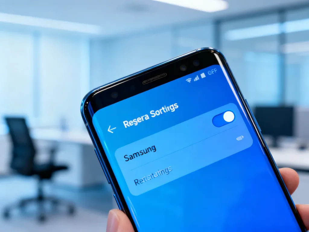 Ekran smartfona Samsung z otwartym menu ustawień systemowych, na którym wyłączany jest przełącznik funkcji.