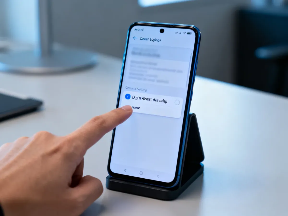 Telefon z Androidem podczas zmiany domyślnej aplikacji asystującej w ustawieniach