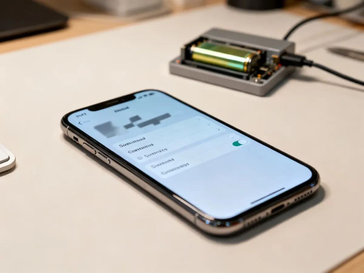 iPhone obok stanowiska do sprawdzania kondycji baterii