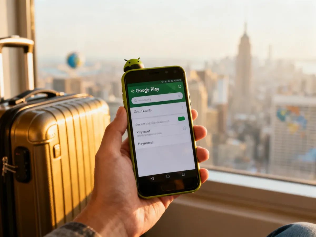 Smartfon z ustawieniami Google Play podczas zmiany kraju profilu