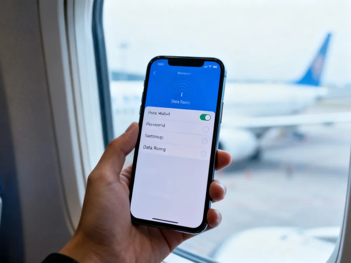 Smartfon z włączonym roamingiem danych w ustawieniach sieci komórkowej
