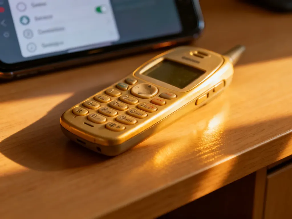 Zabytkowa klawiatura telefonu komórkowego na tle nowoczesnego smartfona, symbolizująca ewolucję technologii.