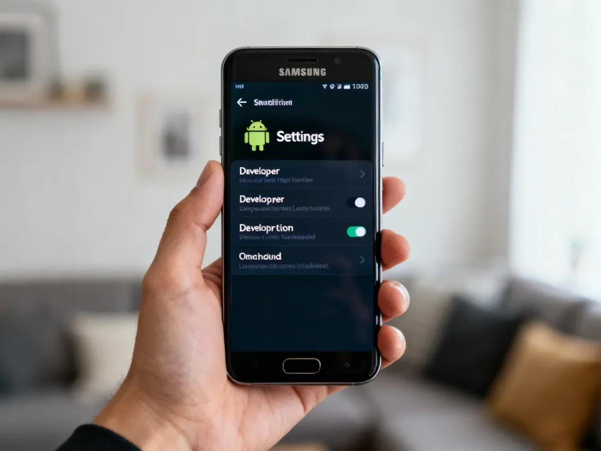 Smartfon Samsung z otwieranym menu opcji programisty w ustawieniach