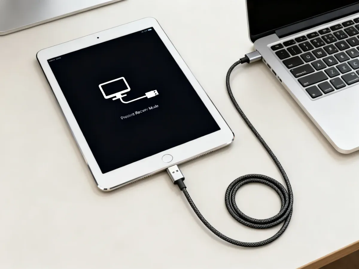 iPad podłączony do komputera w trybie odzyskiwania