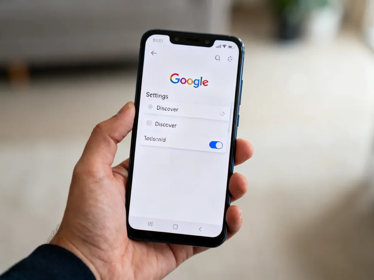 Smartfon z wyłączoną opcją Discover w ustawieniach aplikacji Google