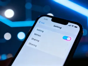 Smartfon na drewnianym biurku z otwartym menu ustawień prywatności, symbolizujący wyłączanie statusu w WhatsApp.