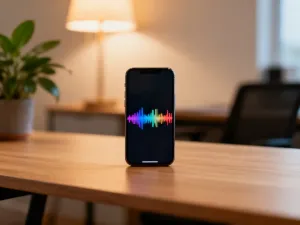 Dwa smartfony zbliżone do siebie, między którymi widać niebieską poświatę symbolizującą bezprzewodowe przesyłanie danych.