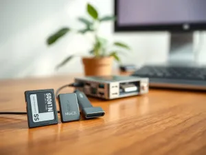 Kolorowa ikona chmury symbolizująca przestrzeń dyskową w usłudze Google One na nowoczesnym biurku.