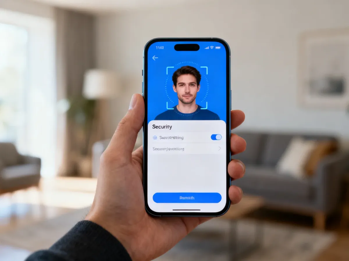 iPhone z ustawieniami zabezpieczeń i autoryzacją Face ID