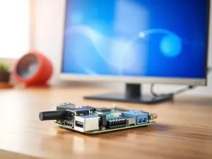 iPhone leżący na biurku z ikoną tarczy na ekranie, symbolizującą bezpieczne połączenie VPN.