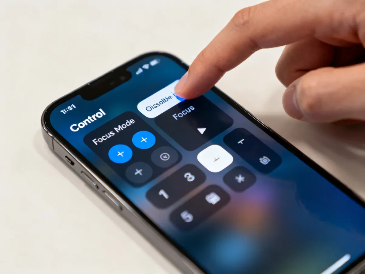 iPhone z otwartym Centrum sterowania i aktywnym trybem skupienia