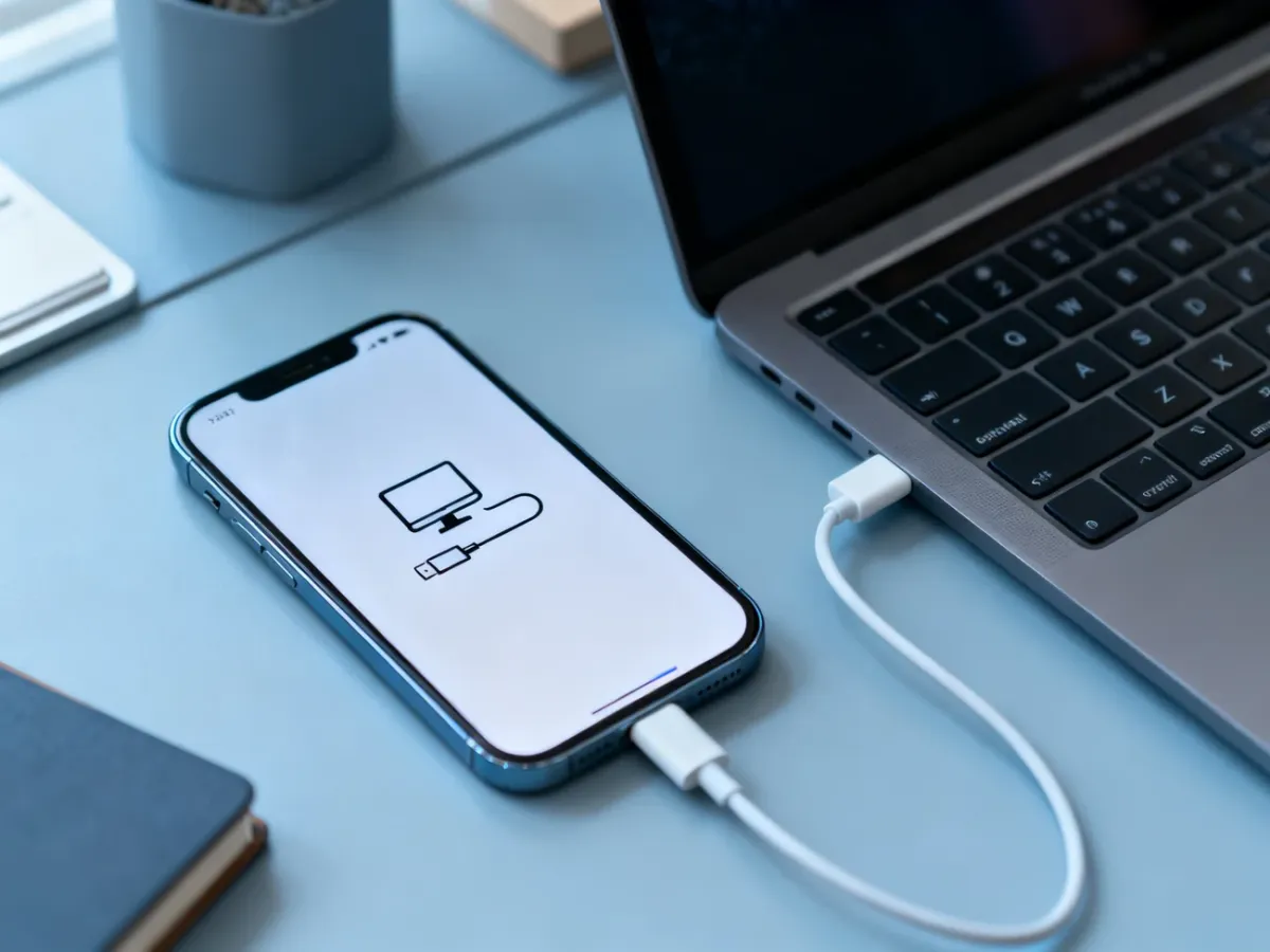 iPhone podłączony do komputera w trybie odzyskiwania