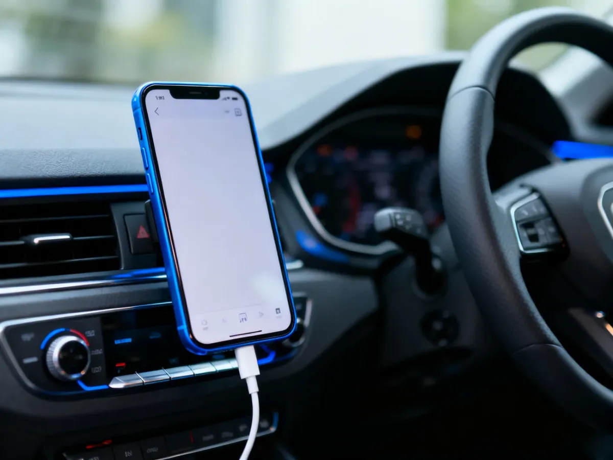 Smartfon połączony z systemem multimedialnym samochodu podczas korzystania z Android Auto