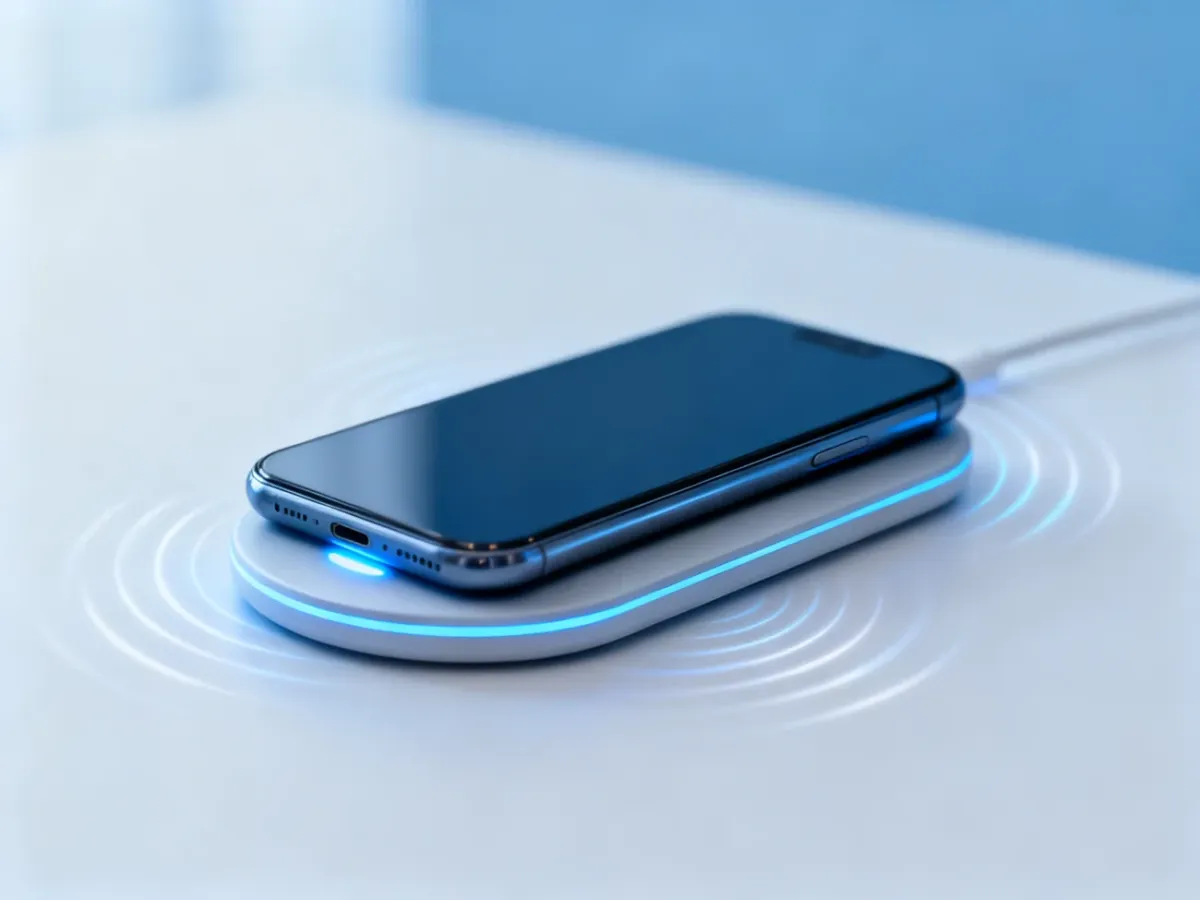 Smartfon ułożony na ładowarce bezprzewodowej