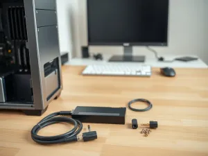 Nowoczesny smartfon z widocznym menu ustawień systemu na ekranie, leżący na minimalistycznym drewnianym biurku.