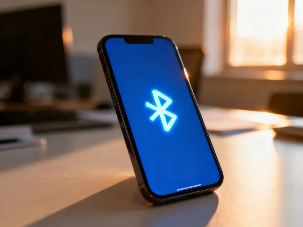 Świecąca ikona Bluetooth na ekranie smartfona, symbolizująca proces aktywacji łączności bezprzewodowej.