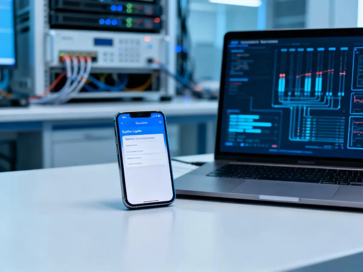 Smartfon podczas testowania aktualizacji systemu w laboratorium