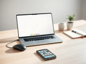 Nowoczesny smartfon z widocznym kodem systemowym na ekranie, leżący na biurku w otoczeniu narzędzi elektronicznych.