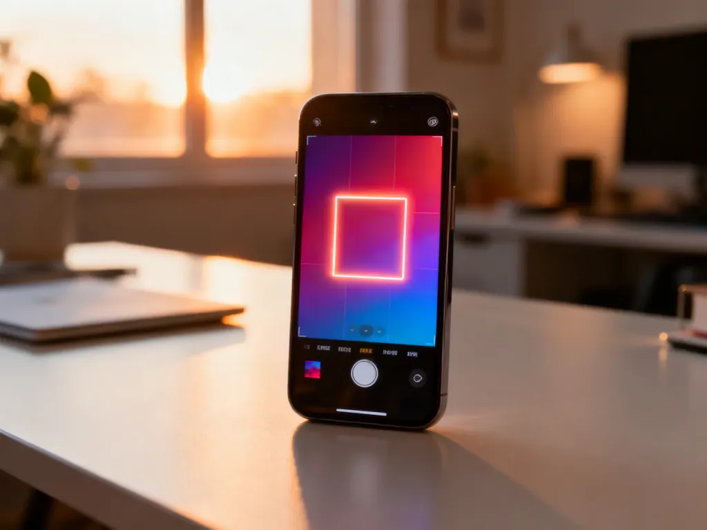 Nowoczesny smartfon Samsung z podświetlonym ekranem na minimalistycznym biurku, ilustrujący proces wykonywania zrzutu ekranu.