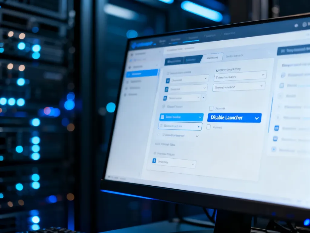 Ekran komputera z otwartym menu ustawień systemowych i podświetloną opcją wyłączenia launchera.