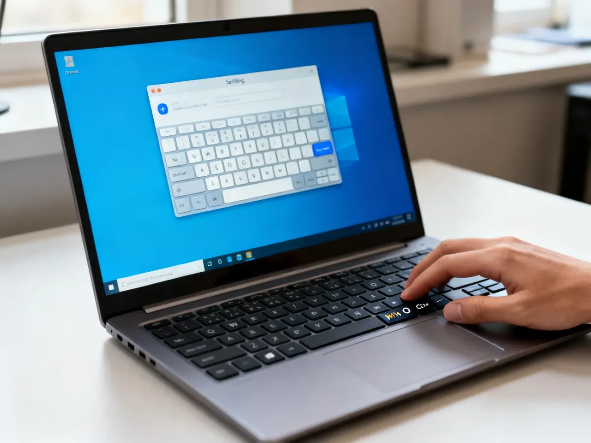 Laptop showing Windows on-screen keyboard settings and a virtual keyboard