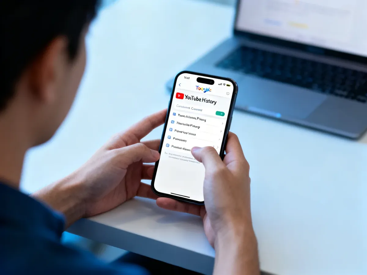 Osoba zarządzająca historią YouTube i ustawieniami prywatności na smartfonie