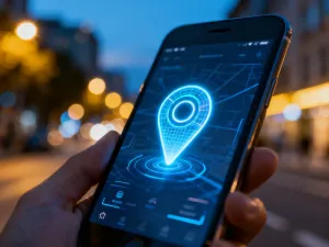 Ekran nowoczesnego smartfona z minimalistyczną listą zadań na tle przytulnego domowego biura.