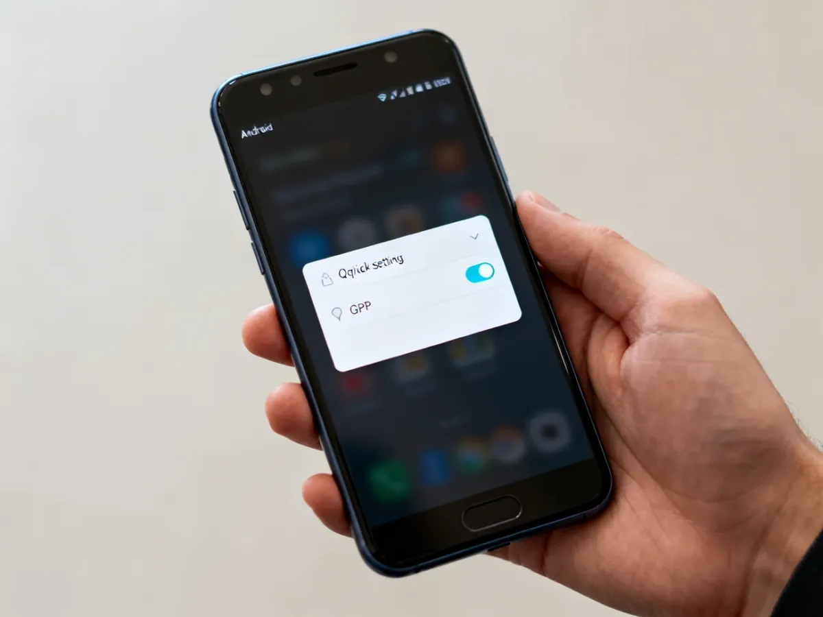 Telefon z Androidem z włączoną lokalizacją w panelu szybkich ustawień