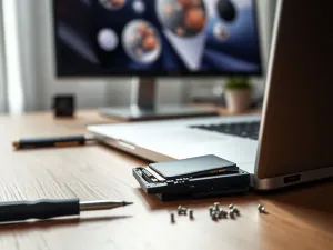 Ikona naładowania baterii smartfona wskazująca 85% na tle nowoczesnego, futurystycznego laboratorium.
