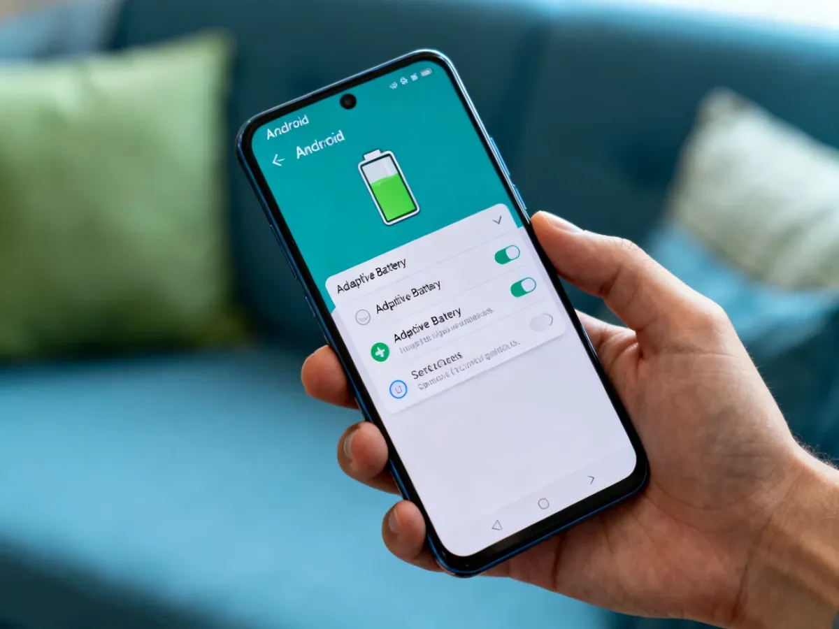 Smartfon z otwartymi ustawieniami baterii adaptacyjnej