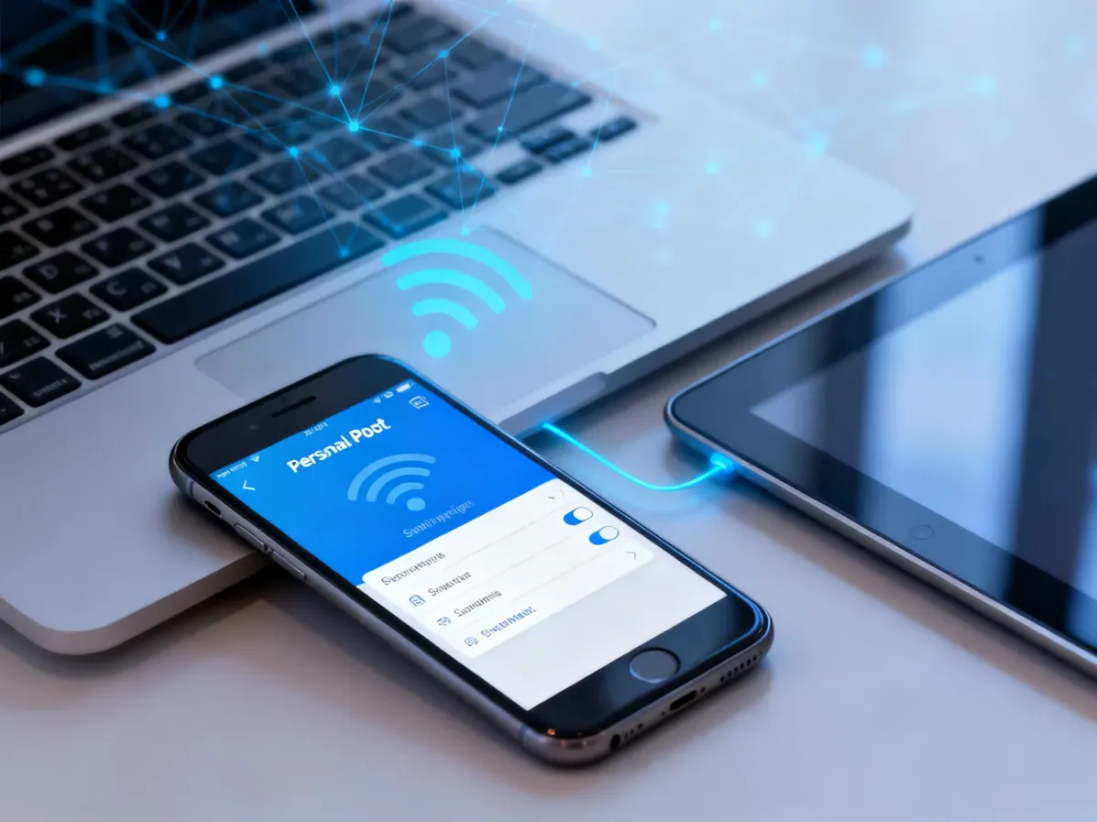 Smartfon udostępniający internet laptopowi i tabletowi przez hotspot Wi-Fi