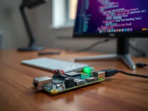 Dłoń trzymająca bezprzewodową słuchawkę przy ekranie smartfona z otwartym menu parowania Bluetooth.