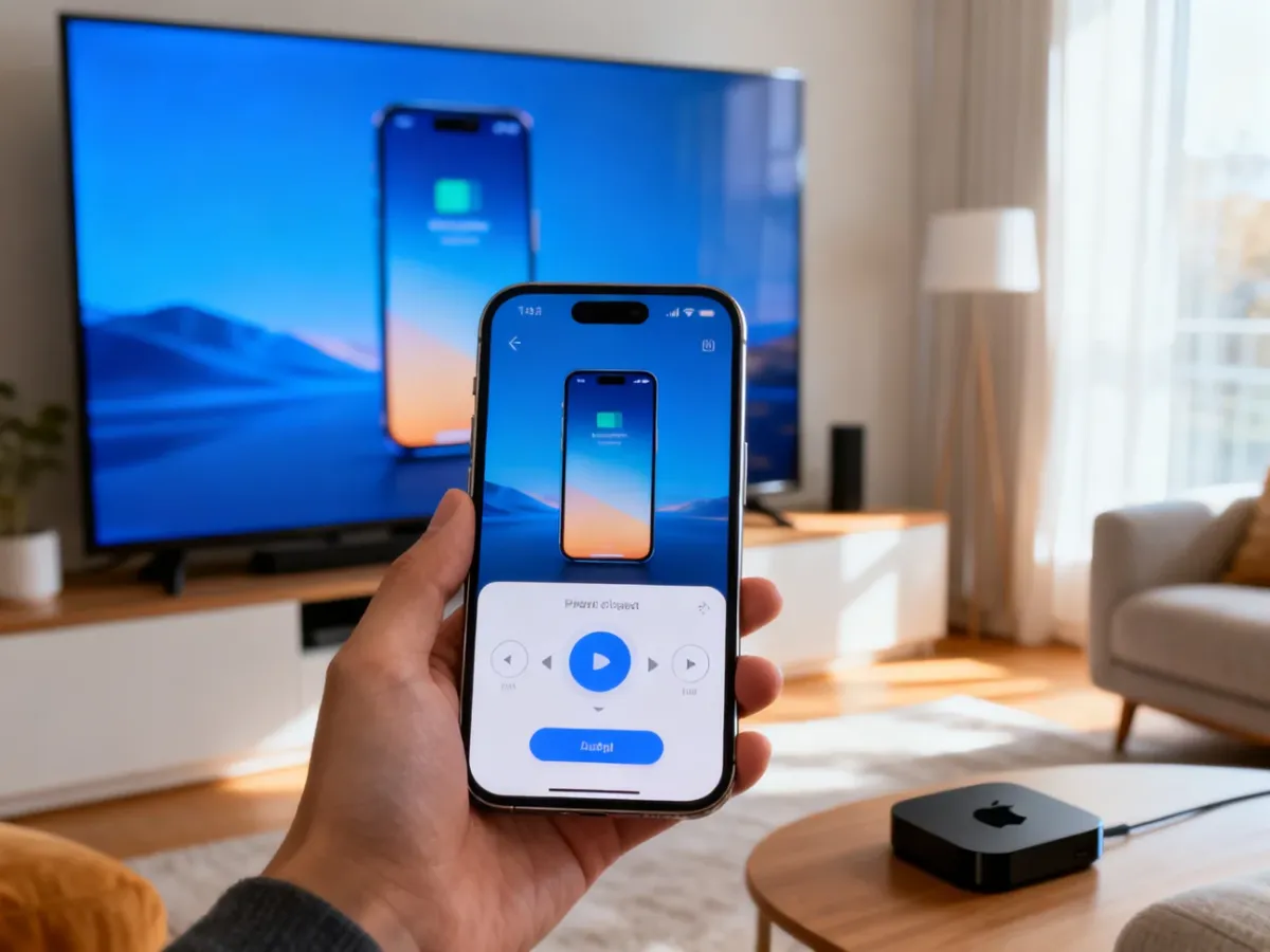 iPhone klonujący ekran na telewizorze przez AirPlay