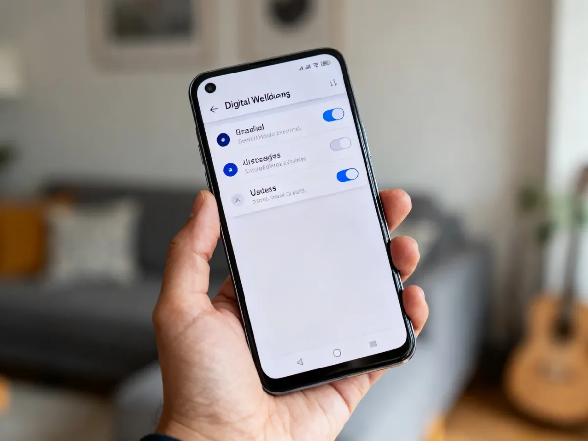 Smartfon z Androidem otwartą sekcją ustawień Cyfrowej równowagi