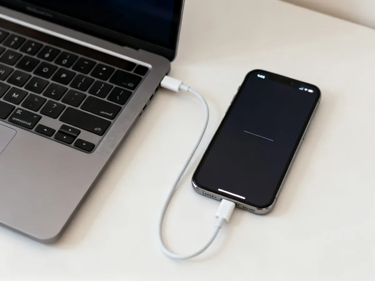 iPhone podłączony do komputera w trybie odzyskiwania