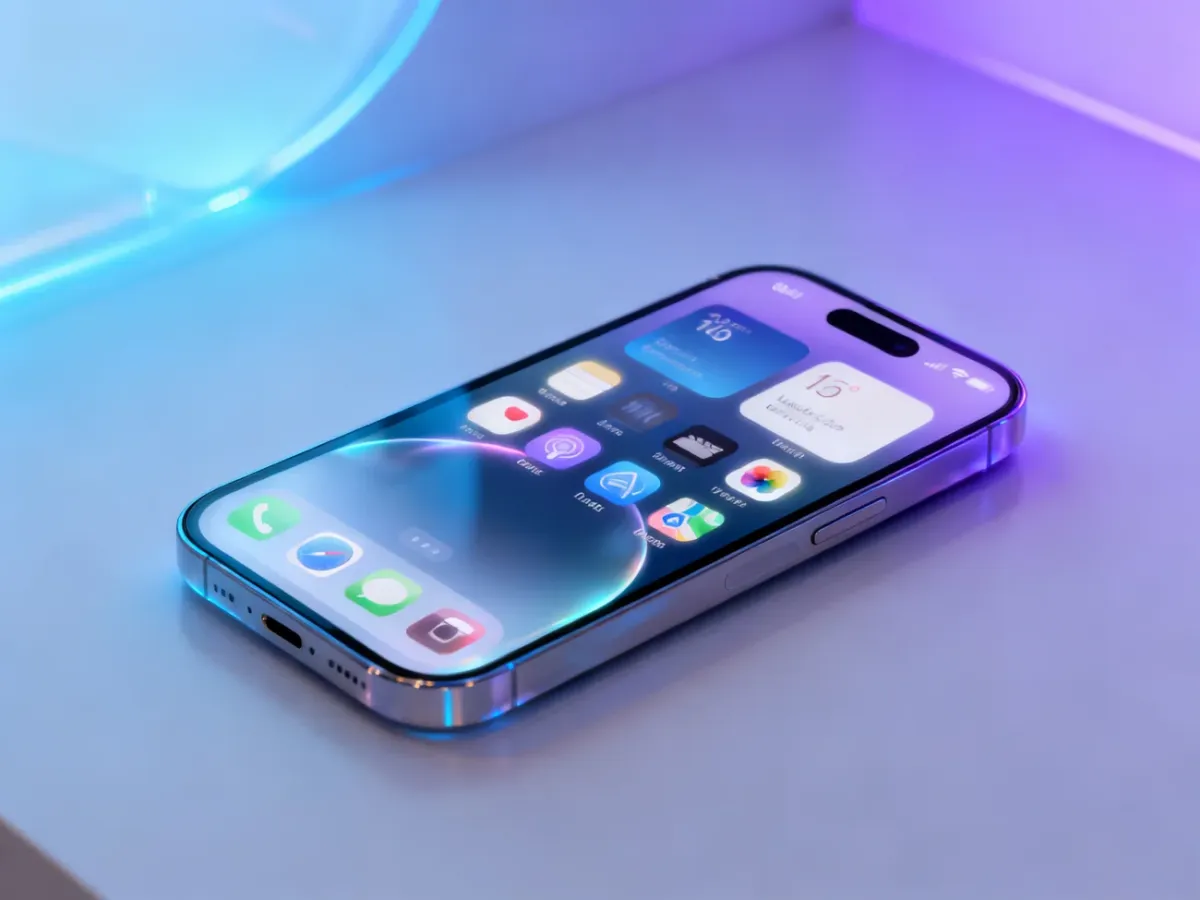 iPhone z przezroczystym interfejsem Liquid Glass i odświeżonym ekranem blokady