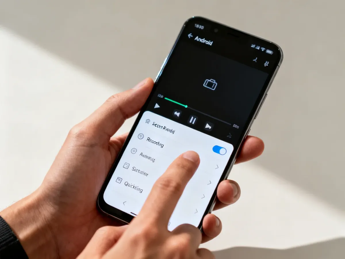 Telefon z Androidem z otwartym panelem szybkich ustawień i funkcją nagrywania ekranu