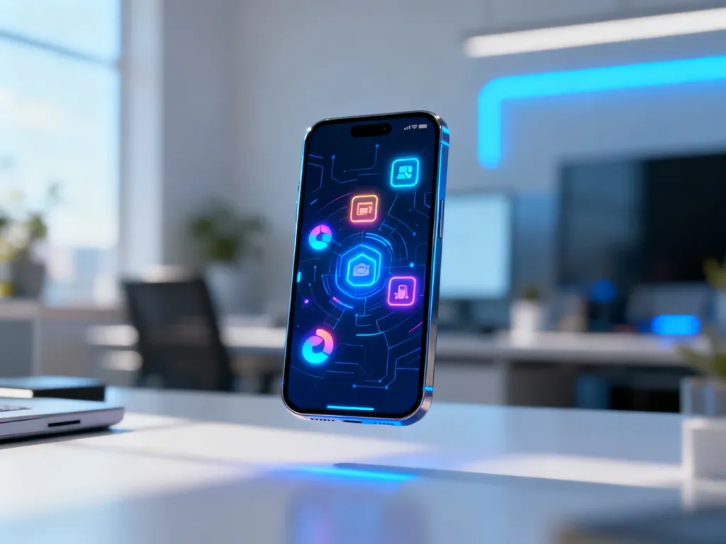 Nowoczesny smartfon z wyświetlonymi ikonami aplikacji, symbolizujący różnorodne funkcje oprogramowania mobilnego.