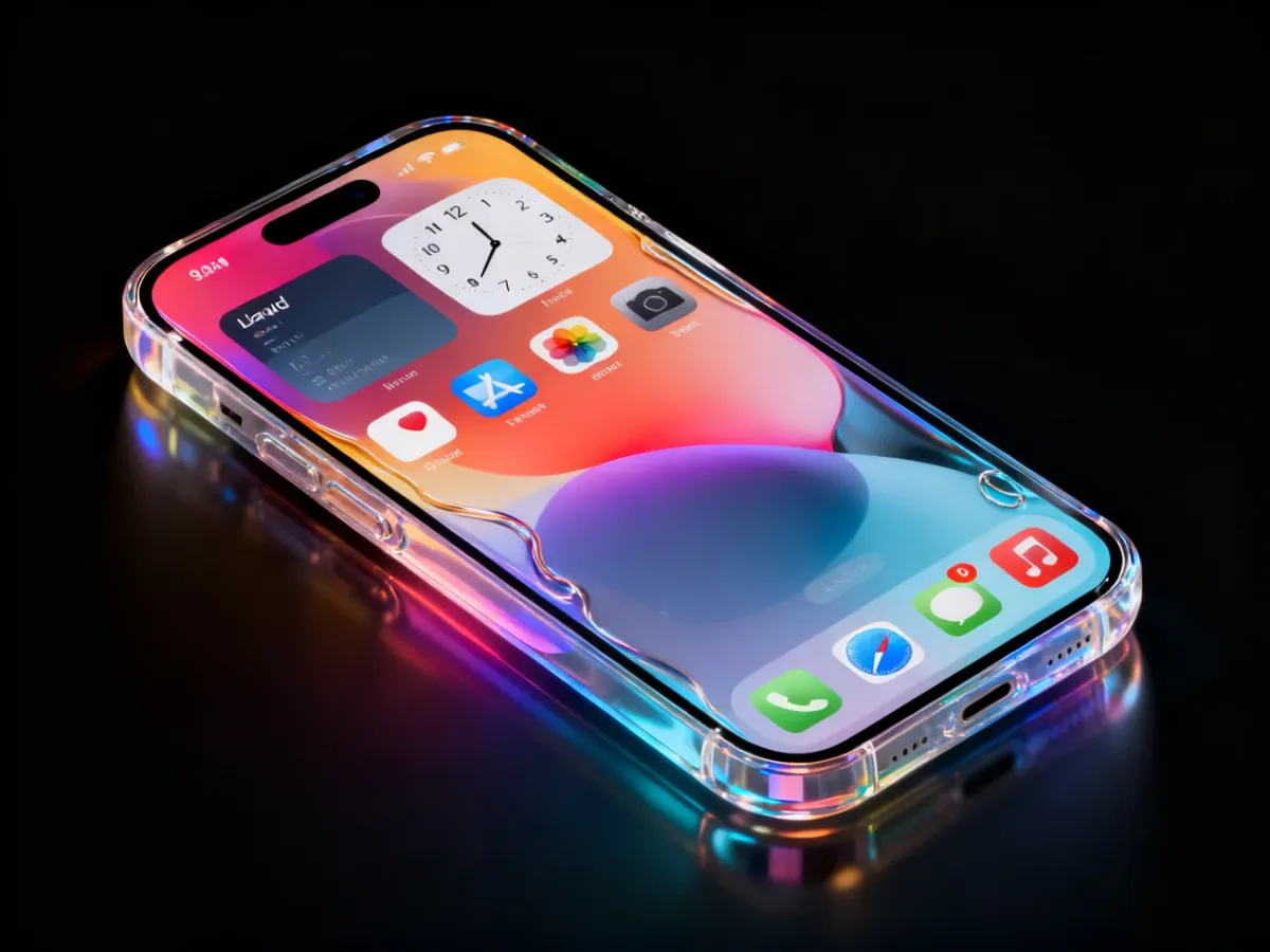 iPhone z przezroczystym interfejsem Liquid Glass