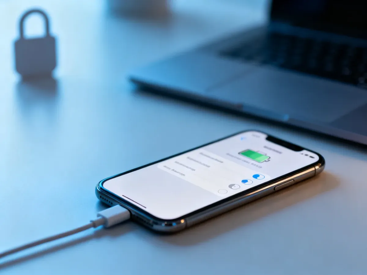 iPhone sprawdzany pod kątem kondycji baterii i bezpieczeństwa konta