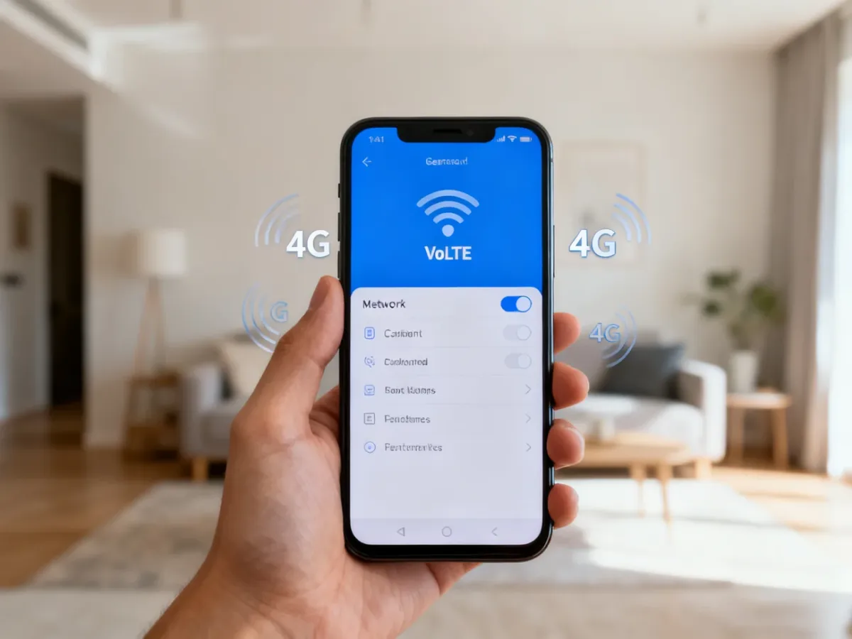 Smartfon z włączoną funkcją VoLTE w ustawieniach sieci komórkowej