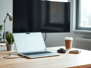 Smartfon z otwartą aplikacją do przesyłania obrazu leży na stoliku przed telewizorem wyświetlającym ikonę Google Cast.