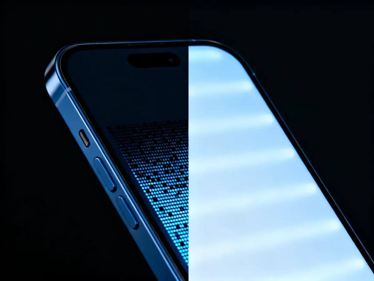 Porównanie ciemnego ekranu OLED z jasno podświetlonym ekranem LCD