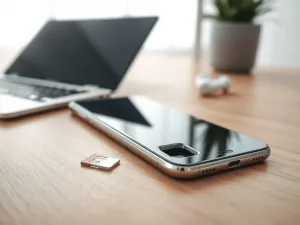 Nowoczesny smartfon na biurku z ikoną aktualizacji systemu na ekranie, symbolizujący oczekiwanie na nowe oprogramowanie iOS.