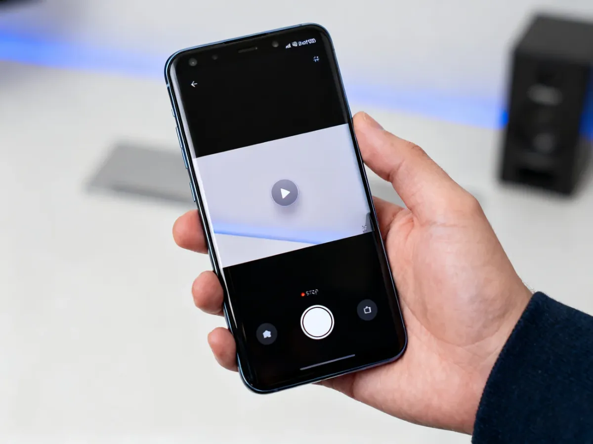 Telefon z Androidem podczas nagrywania ekranu z widocznym pływającym przyciskiem zatrzymania