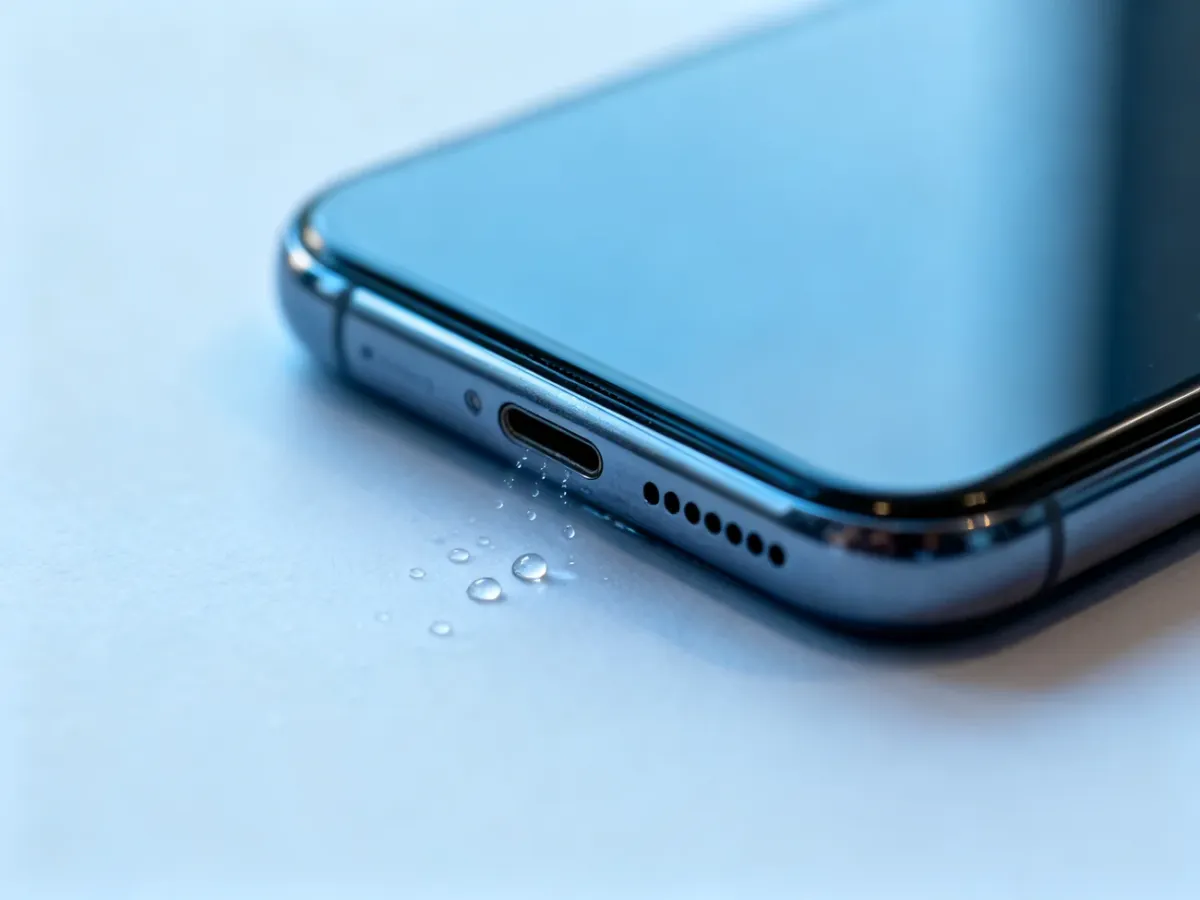 Smartfon z wodą wypychaną z siatki głośnika