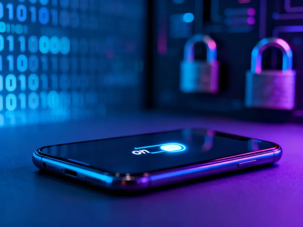 Nowoczesny smartfon z ikoną przełącznika zmieniającego ustawienia filtrowania treści w cyfrowym środowisku.