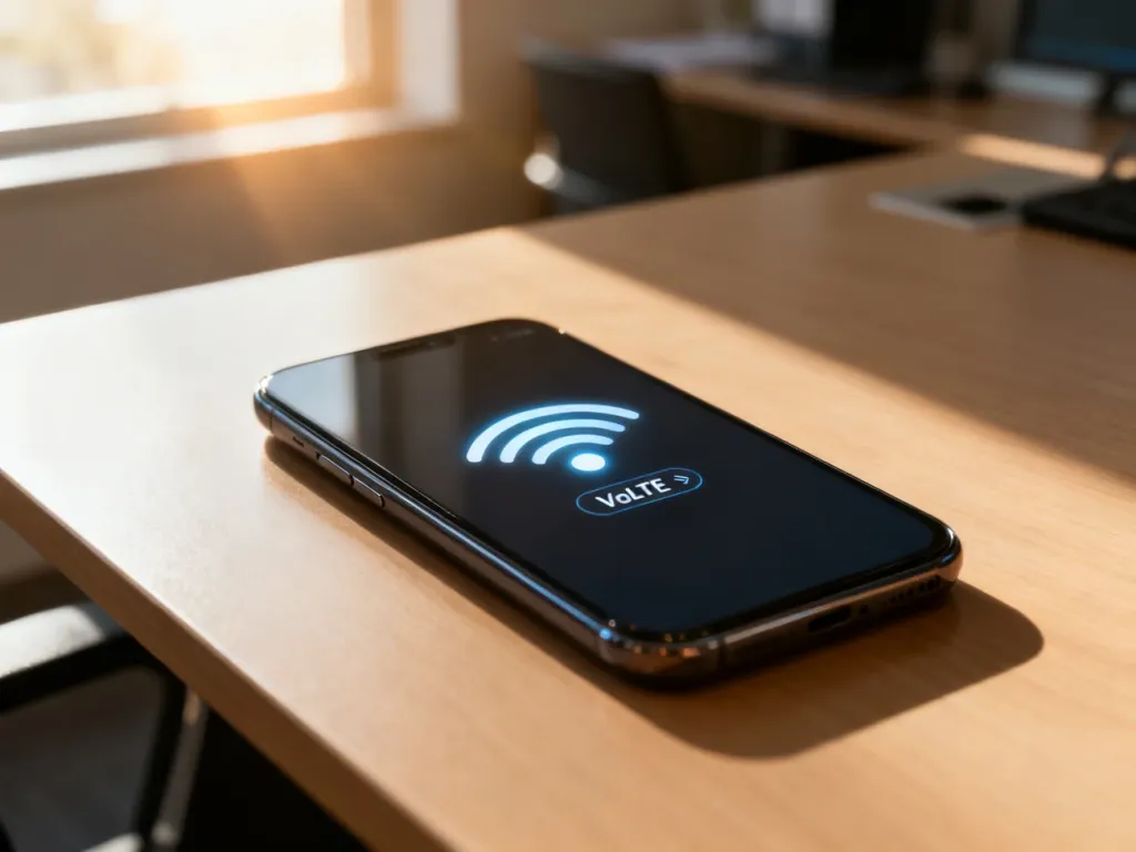 Ekran nowoczesnego smartfona z widoczną ikoną VoLTE, wskazującą na aktywną usługę połączeń głosowych wysokiej jakości.